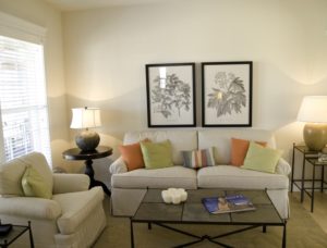 living room lit by energy efficient lightbulbs